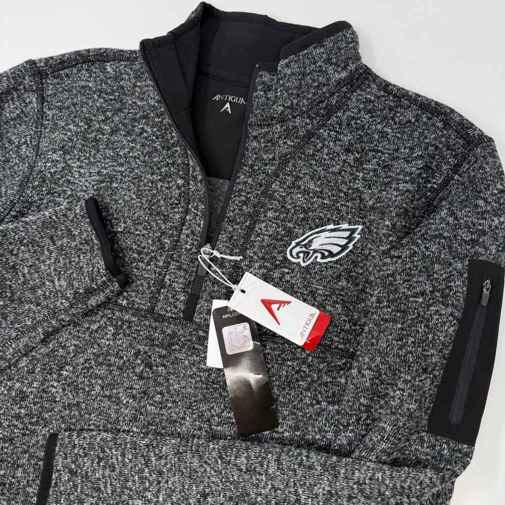 Antigua NFL Philadelphia Eagles Mens Medium 1/4 Zip Pullover Charcoal NEW‎